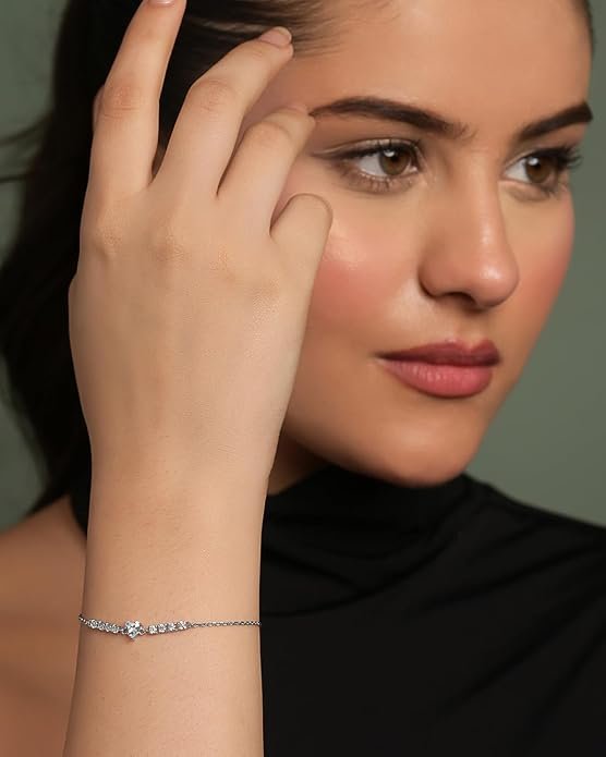 Silver Heart Pendant Earrings Chain Bracelet Ring for Women